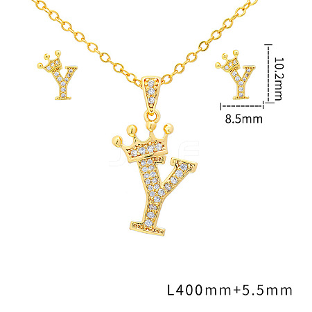 Brass Micro Pave Clear Cubic Zirconia Pendant Necklaces & Stud Earrings Sets FS-WG8C370-25-1