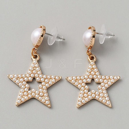 Plastic Imitation Pearl Beaded Geometry Dangle Stud Earrings EJEW-WH0013-57A-1