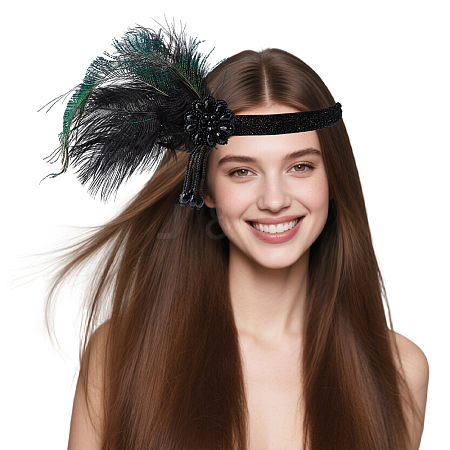 Alloy & Rhinestone & Feathers & Polyester Headbands OHAR-WH20011-14B-1
