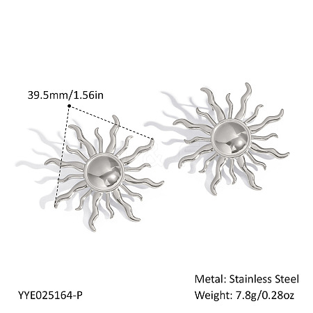 304 Stainless Steel Sun Stud Earrings LS-HU6679-2-1