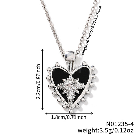 Shiny Heart Star Brass Clear Cubic Zirconia Pendant Necklaces RQ9557-2-1