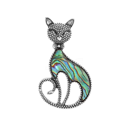 Creative Abalone Shell Cat Brooch PW-WG786CF-01-1