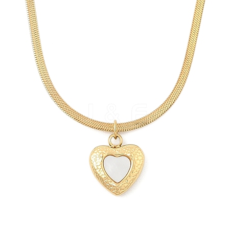 Ion Plating(IP) 304 Stainless Steel & Shell Heart Pendant Flat Snake Chain Necklaces for Women NJEW-F328-07G-1