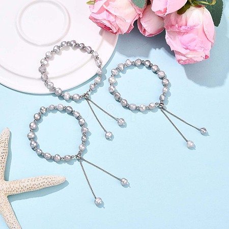 Adjustable Pearl and Brass Beaded Slider Bracelets BJEW-T022-15B-1