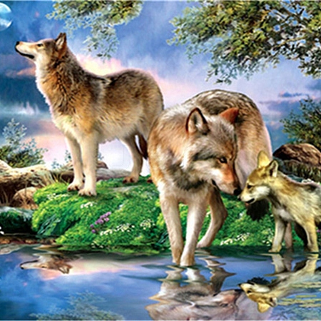 DIY Wolf & Scenery Diamond Painting Kits DIAM-PW0001-252F-1