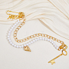Aluminum Curb Chains & Round White Imitated Pearl Acrylic Beaded Double Layer Purse Decorative Chains HJEW-HS00068-5