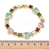 Brass Micro Pave Colorful Cubic Zirconia Rectangle & Square & Teardrop Link Chain Bracelets for Women BJEW-G764-07G-5
