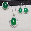 925 Sterling Silver Micro Pave Clear Cubic Zirconia with Natural Chalcedony Pendant Necklaces & Dangle Earrings & Rings Sets WG9CEA2-12-1