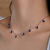 Rhodium Plated 925 Sterling Silver Pave Blue Cubic Zirconia Cable Chain Teardrop Tassel Necklaces for Women NJEW-Q342-14P-3