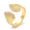 Rack Plating Brass Leaf Open Cuff Rings with Cubic Zirconia RJEW-D008-08G-1