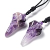 Natural Amethyst Plague Doctor Pendant Necklace with Nylon Rope NJEW-H009-01-10-1