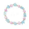 Natural Aquamarine & Kunzite Beaded Stretch Bracelets for Women BJEW-JB14006-3