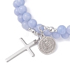 2Pcs Natural Dyed Blue Lace Agate & White Jade Beads Double strand Stretch Bracelets BJEW-JB13065-3