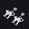 201 Stainless Steel Kitten Dangle Stud Earrings EJEW-T008-JN744-2