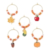 5Pcs 5 Styles Thanksgiving Day Alloy Enamel & Glass Seed Leaf Pumpkin Apple Wine Glass Decorations HJEW-JM04315-2