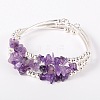 Gemstone Chip Bead Cuff Bracelets BJEW-JB01607-02-1