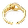 Rack Plating Brass Hollow Teardrop Open Cuff Ring with Cubic Zirconia for Women RJEW-M151-02G-2