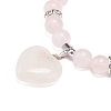 Natural Rose Quartz Round Beaded Stretch Bracelet with Heart Charm BJEW-JB09019-03-4