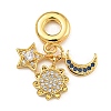 Rack Plating Brass Clear & Blue Cubic Zirconia European Dangle Charms KK-U035-27G-1