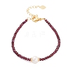 Mozambique Import Natural Garnet & Natural Pearl Round Beaded Bracelets for Women BJEW-B095-04-1