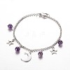 Moon & Star Stainless Steel Gemstone Charm Bracelets BJEW-JB01935-03-1