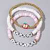 Teachers' Day Plastic Letter Inspire Teach Polymer Clay Heishi Beaded Stretch Bracelet Sets IE3330-3-1