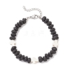 Synthetic Turquoise Cross & Natural Lava Rock Nuggets Beaded Bracelets BJEW-JB12193-01-2