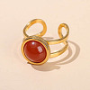 304 Stainless Steel & Natural Red Agate Cuff Rings FS-WGDE3F0-15-1