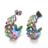 Rainbow Color Leaf Wrap Stud Earrings EJEW-G293-03M-1