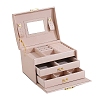 3-Layer Imitation Leather Jewelry Drawer Organizer Box with Handle and Mirror Inside PW-WG94119-04-1