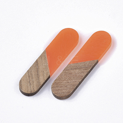 Transparent Resin & Walnut Wood Cabochons RESI-Q210-014A-B03-1