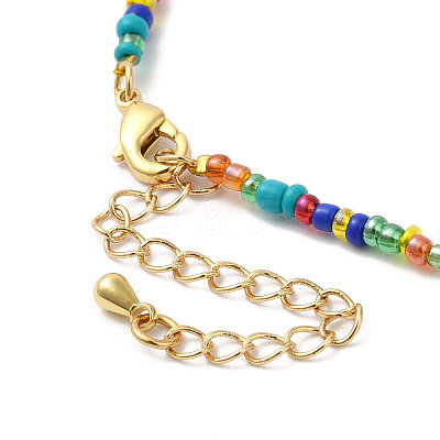 Natural Turquoise & & Pearl & Glass Seed Boho Beaded Necklace for Women NJEW-G099-05G-1