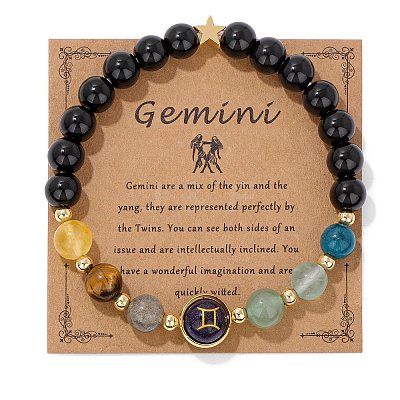 Natural Mixed Gemstone Round Beads Stretch Bracelet PW-WGCDE6C-05-1