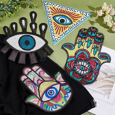 4Pcs 4 Style Computerized Embroidery Cloth Self Adhesive Sequins Patches DIY-AR0002-42-1