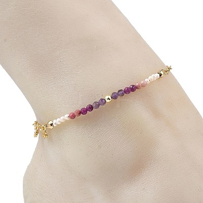 Natural Amethyst & Pearl Round Beaded Butterfly Anklets AJEW-AN00795-02-1