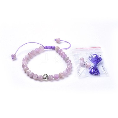 Natural Kunzite Braided Bead Bracelets BJEW-JB04243-01-1
