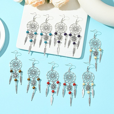 Alloy Feather Dangle Earrings EJEW-FS00028-1