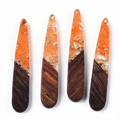Transparent Resin & Walnut Wood Pendants RESI-N039-69G-1