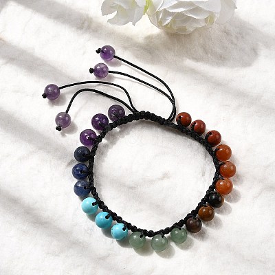 Adjustable Natural & Synthetic Mixed Gemstone Beads Braided Bead Bracelets for Men Women BJEW-L713-B05-1