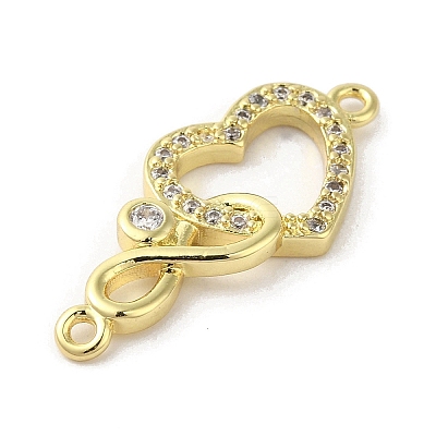 Rack Plating Brass Micro Pave Clear Cubic Zirconia Heart Infinity Connector Charms KK-C052-42A-G-1
