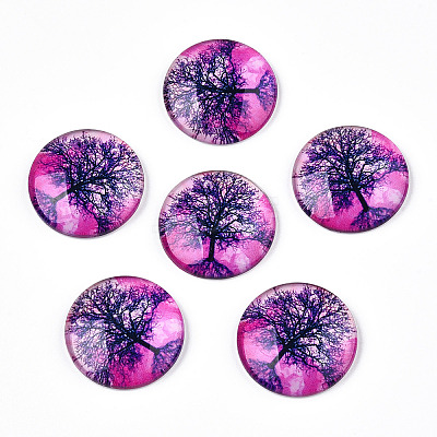 Half Round/Dome Tree Pattern Glass Flatback Cabochons for DIY Projects LS-GGLA-Q037-25mm-M28-07-1