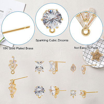 10Pcs 5 Style Brass with Cubic Zirconia Stud Earring Findings DIY-AN0001-14-1
