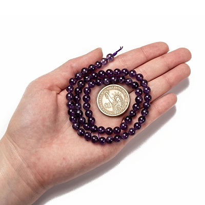 Natural Amethyst Round Bead Strands G-M304-18-6mm-1