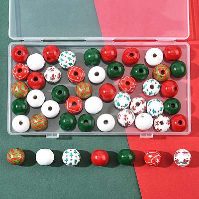 50Pcs 7 Colors Christmas Spray Painted Wood European Beads WOOD-FS0002-43-1