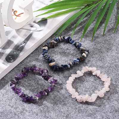 Chips Natural Mixed Stone Stretch Bracelets X-BJEW-JB05642-1