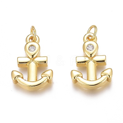 Brass Micro Pave Clear Cubic Zirconia Charms ZIRC-O035-18G-1
