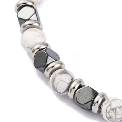 Natural Howlite & Synthetic Hematite Round Beaded Bracelet BJEW-P339-02P-06-1