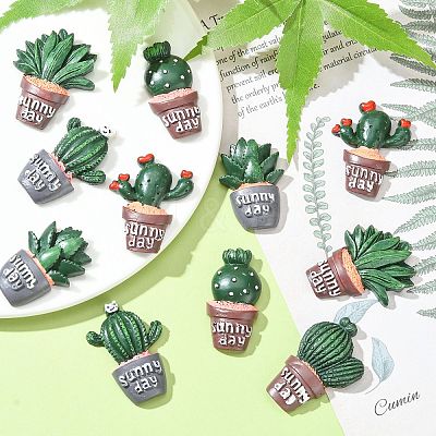 30Pcs 6 Styles Opaque Resin Plants Cabochons CRES-CJ0001-55-1