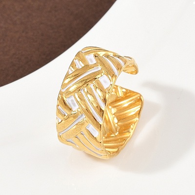 304 Stainless Steel Adjustable Enamel Cuff Rings for Women LS-RJEW-A074-06G-1