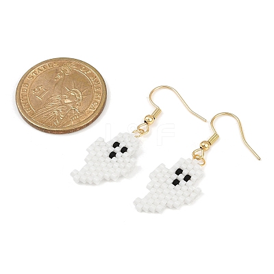 Halloween Theme Ghost Handmade Glass Seed Beaded Dangle Earrings EJEW-MZ00478-1